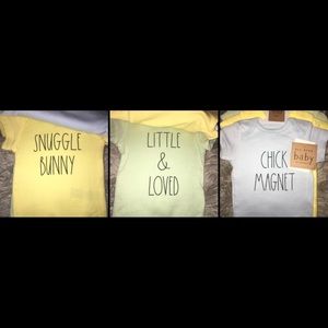 NWT Rae Dunn 3 Baby Easter Onesies Chick Magnet Snuggle Bunny Little & loved